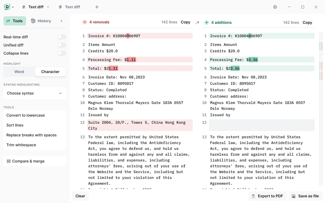 online text compare diff checker